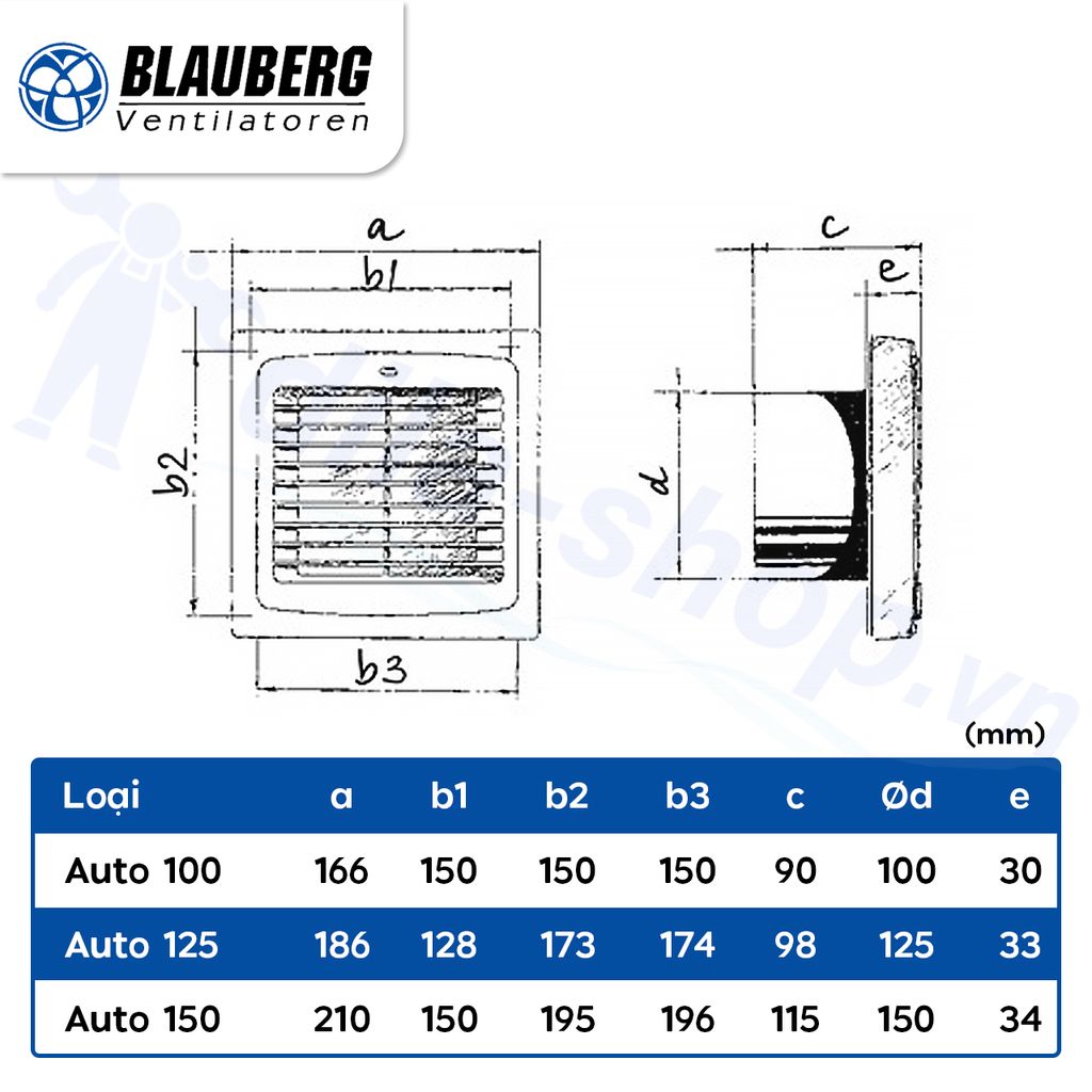 Quạt HT gắn tường, trần - BLAUBERG - Auto - Hàng nhập khẩu