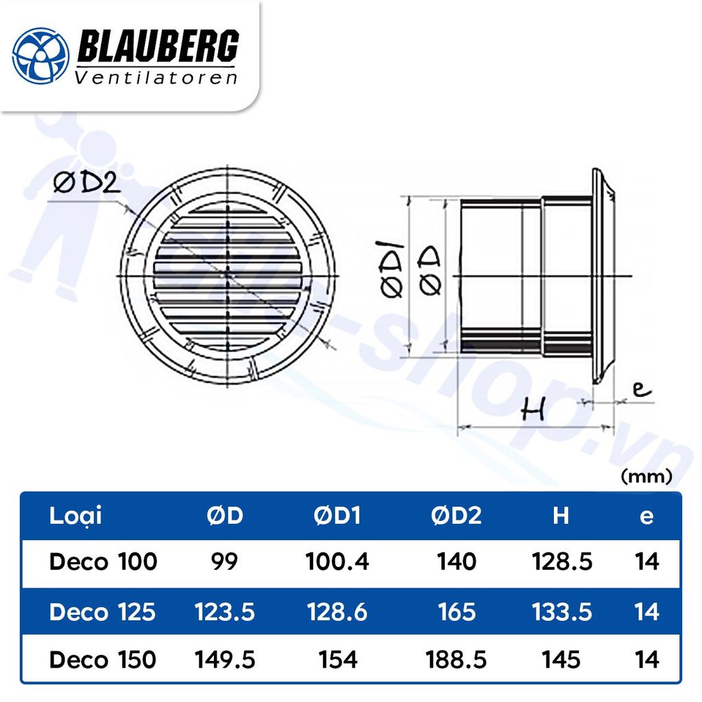 Quạt thông gió gắn tường, trần BLAUBERG - DECO - Hàng nhập khẩu chính hãng