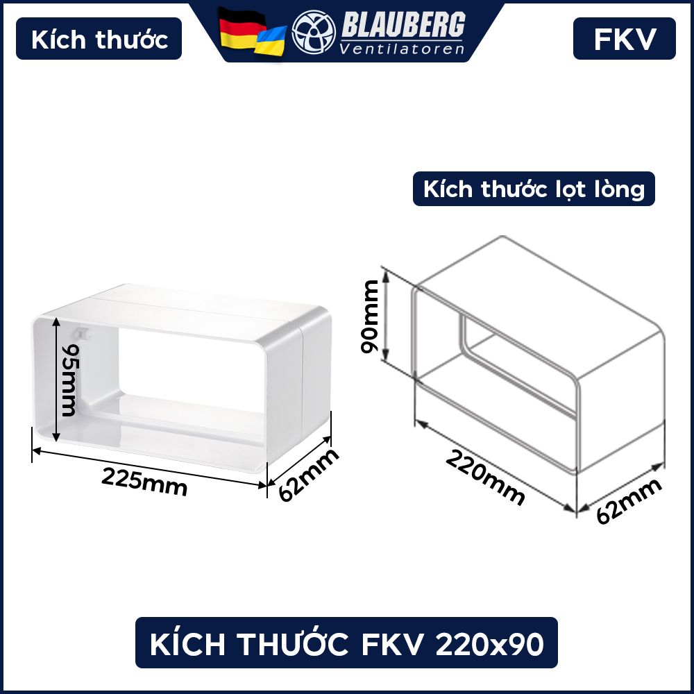 Nối ống nhựa chữ nhật BLAUBERG - FKV 220x90 - Hàng nhập khẩu chính hãng