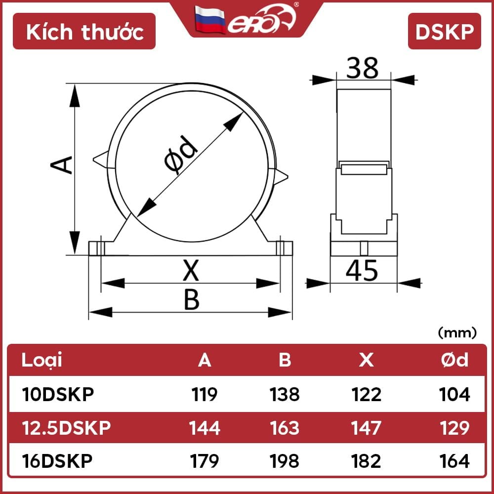 Vòng nối giữ ống tròn có ron ống gió ERA - DSKP - Hàng Nga nhập khẩu chính hãng