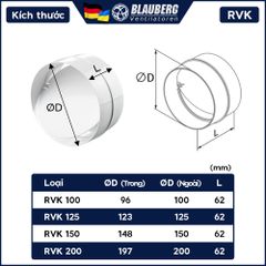 Nối ống nhựa tròn có van ngăn gió ngược BLAUBERG - RVK φ100/125/150/200mm - Hàng nhập khẩu chính hãng