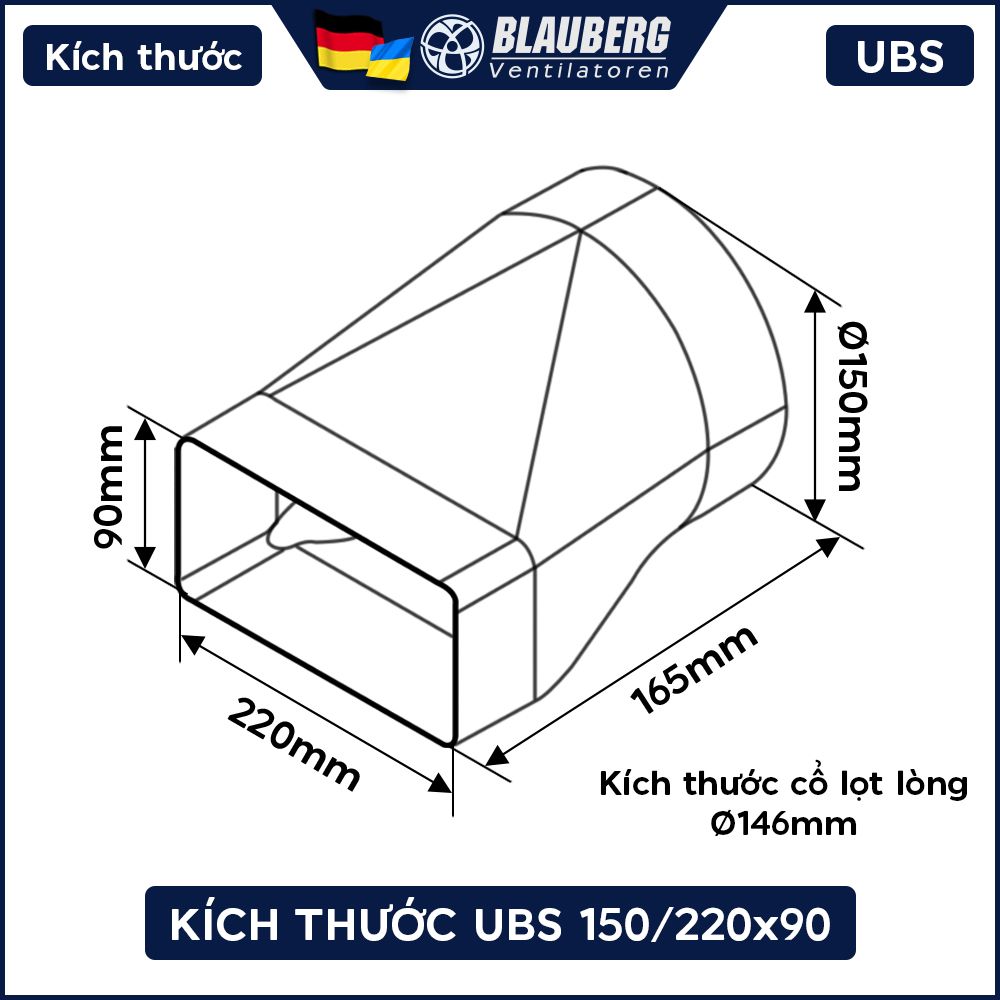 Nối ống thẳng chữ nhật - tròn BLAUBERG - UBS 150/220x90 - Hàng nhập khẩu chính hãng