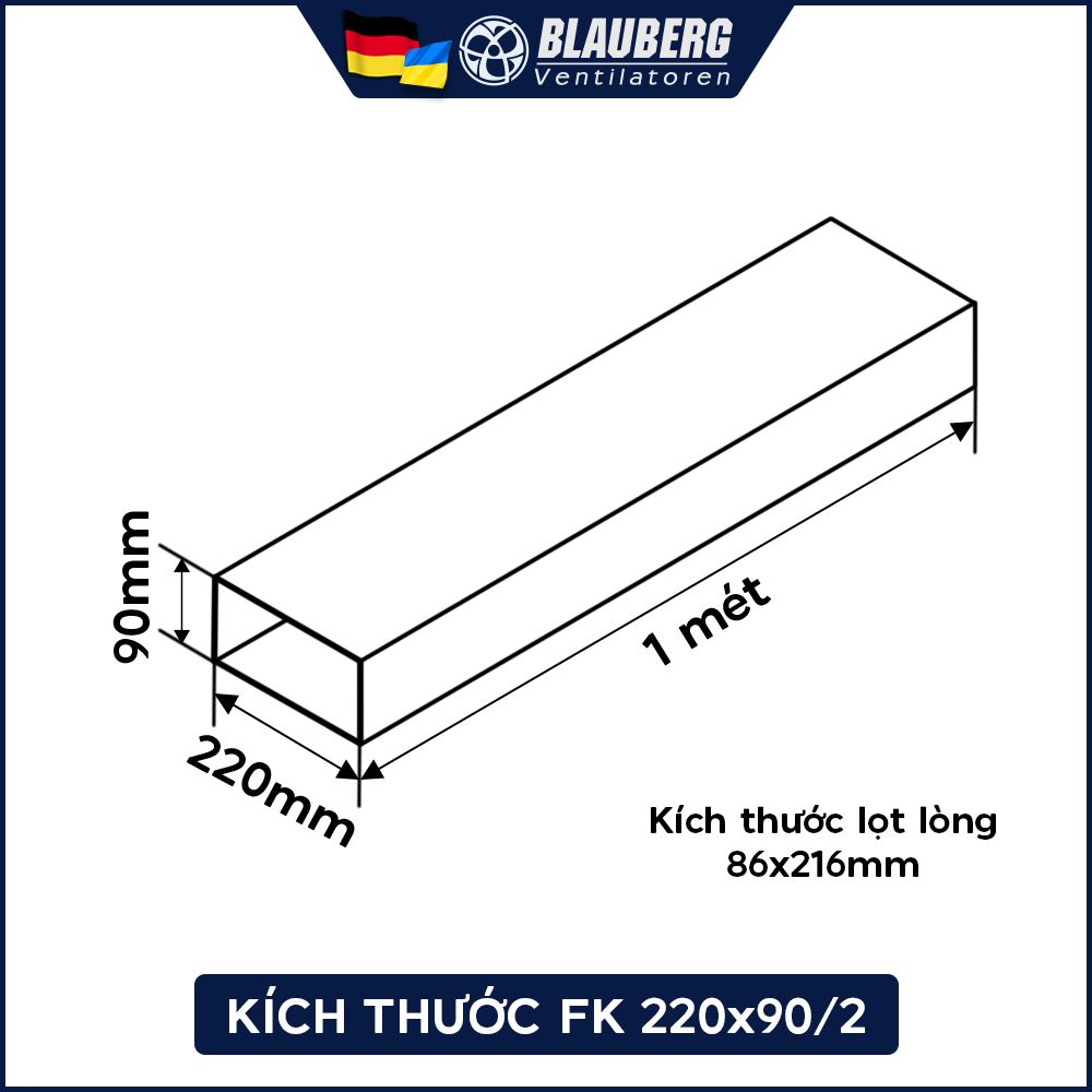 Ống nhựa vuông thông gió BLAUBERG - FK 220*90/2 - 1m-2m/Ống - Hàng Nhập Khẩu