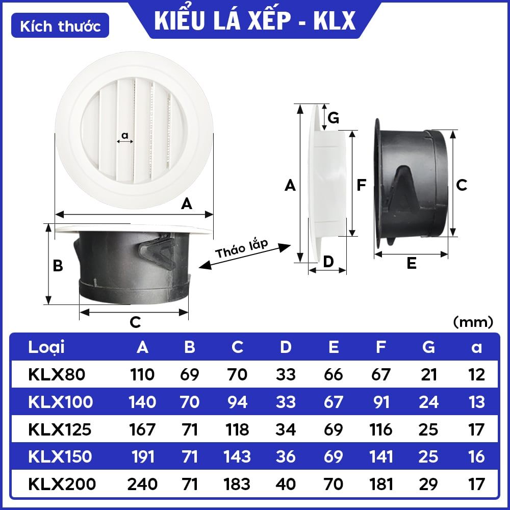 Miệng gió nhựa tròn cổ lưới kiểu lá xếp KLX
