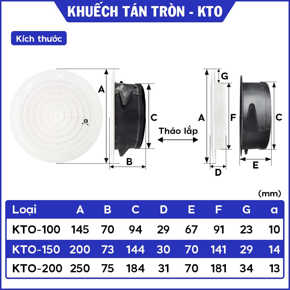 Miệng gió nhựa khuếch tán tròn KTO