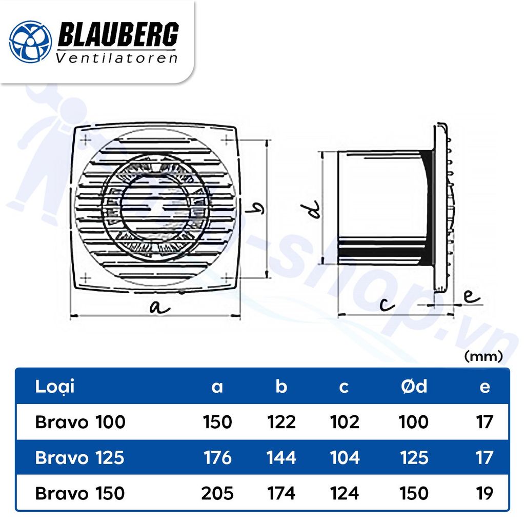 Quạt hướng trục gắn tường, trần BLAUBERG - BRAVO - Hàng nhập khẩu chính hãng