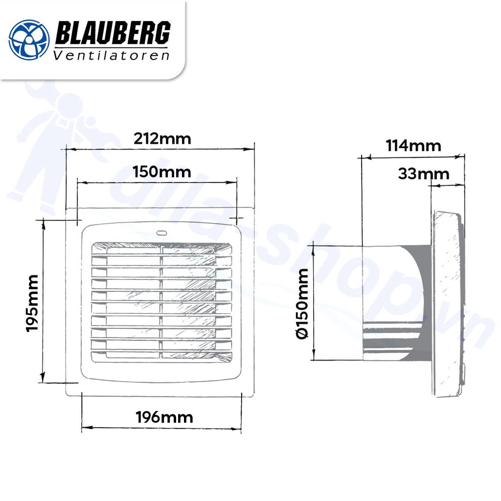 Quạt HT gắn tường đảo chiều + công tắc ĐK - Auto Revers 150 - Blauberg
