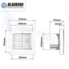 Quạt HT gắn tường đảo chiều + công tắc ĐK - Auto Revers 150 - Blauberg