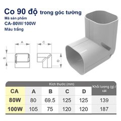 Trunking Nhựa Fineduct Co 90 Trong Góc Tường Màu Trắng CA - 80W/100W (Co đứng) [Hộp che ống đồng máy lạnh / Air Conditioner Line Set cover]