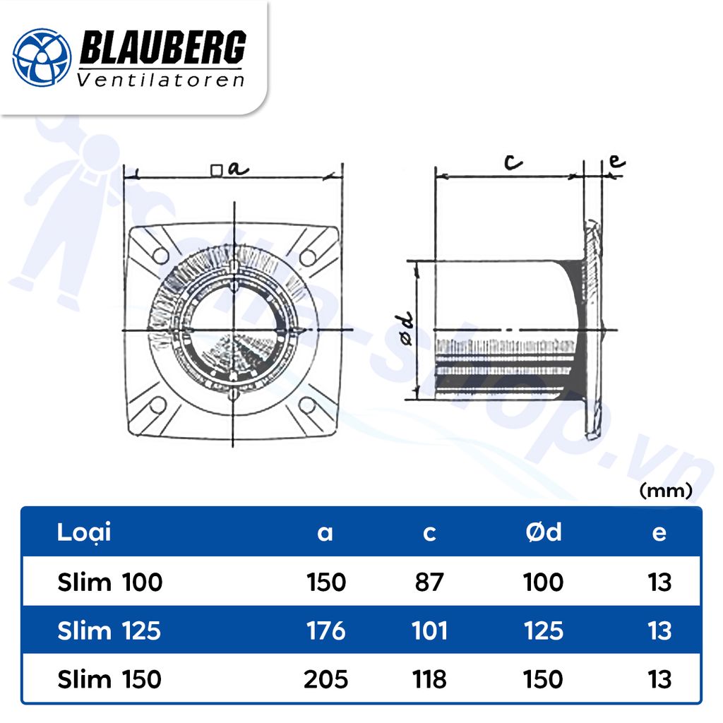 Quạt hướng trục gắn tường, trần BLAUBERG - SLIM - Hàng nhập khẩu chính hãng