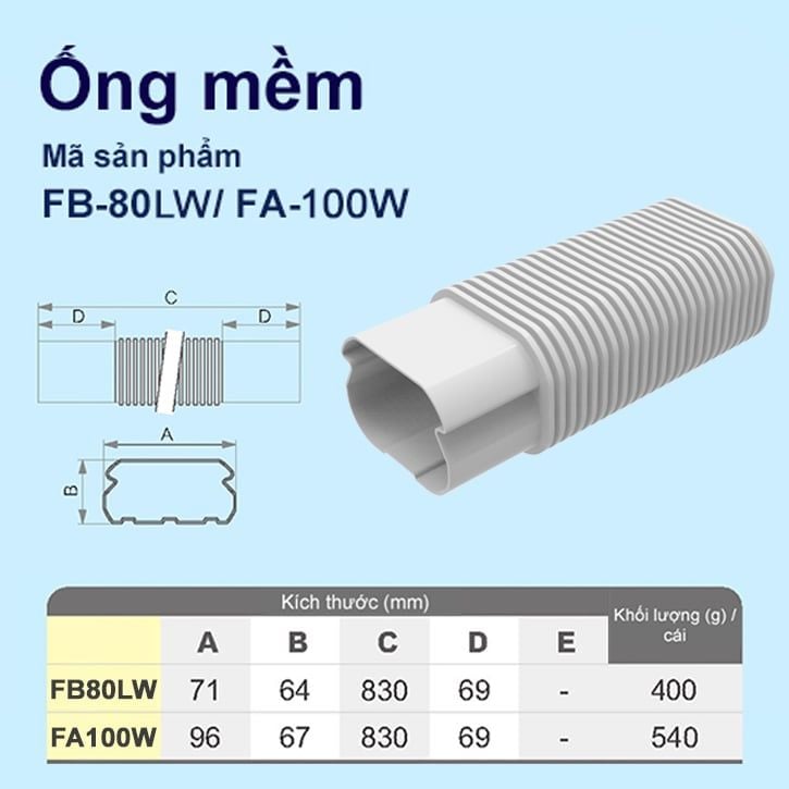 Trunking Nhựa Fineduct Ống Mềm Màu Trắng FB - 80LW/ FA - 100W [Hộp che ống đồng máy lạnh / Air Conditioner Line Set cover]