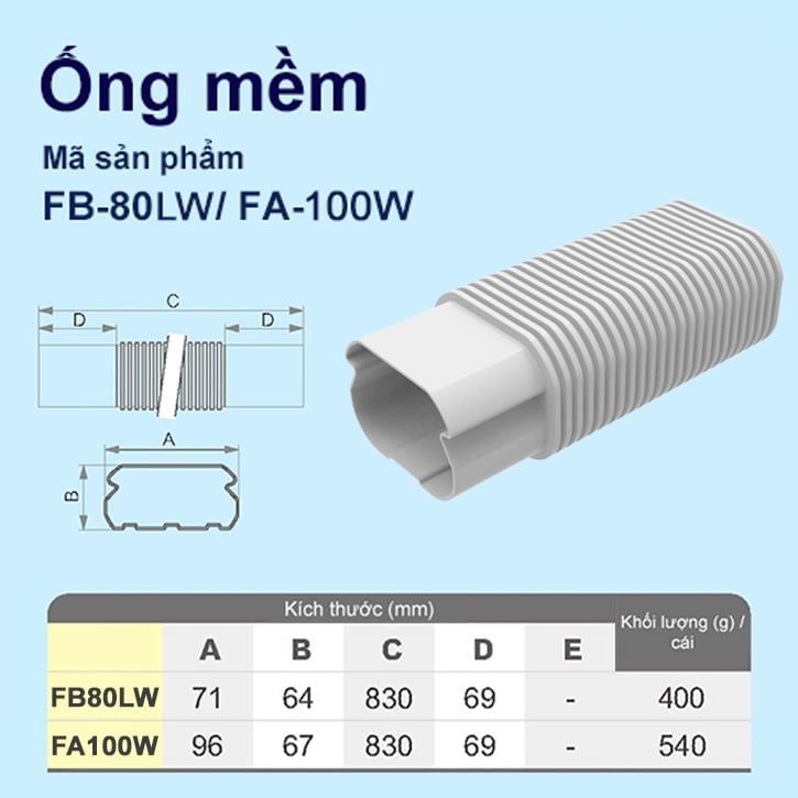 Trunking Nhựa Fineduct Ống Mềm Màu Ngà Màu Trắng FB - 80LW/ FA - 100W [Hộp che ống đồng máy lạnh / Air Conditioner Line Set cover]