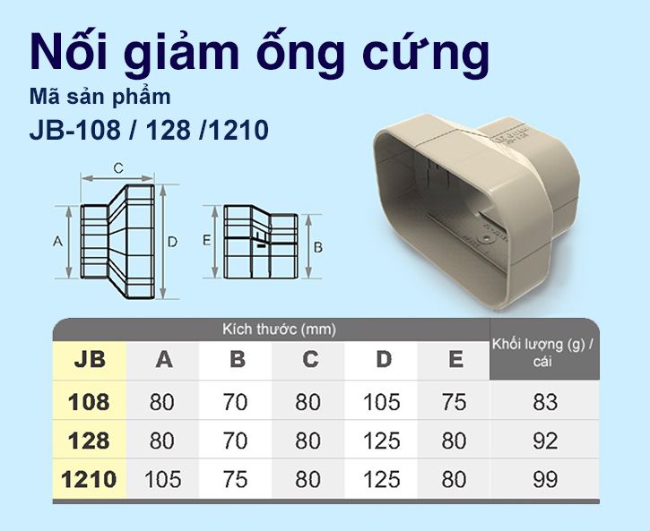 Trunking Nhựa Fineduct Nối Giảm Ống Cứng Màu Ngà JB - 108/128/1210 [Air Conditioner Line Set cover]