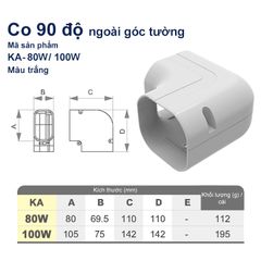 Trunking Nhựa Fineduct Co 90 Độ Ngoài Góc Tường Màu Trắng KA - 80W/100W (Co nằm) [Hộp che ống đồng máy lạnh / Air Conditioner Line Set cover]