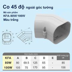 Trunking Nhựa Fineduct Co 45 Độ Ngoài Góc Tường Màu Trắng KFA - 80W/100W [Hộp che ống đồng máy lạnh / Air Conditioner Line Set cover]