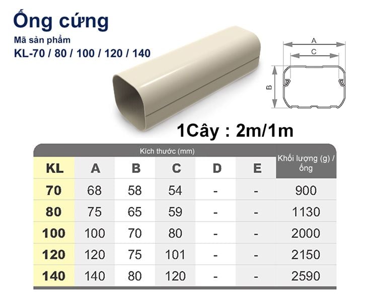 Trunking Nhựa Fineduct Ống Cứng KL-70/80/100/120/140 - 1 Cây-1M/2M