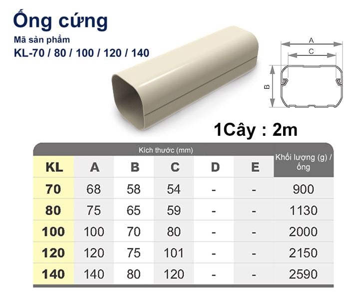 Trunking Nhựa Fineduct Ống Cứng Màu Ngà KL - 70/80/100/120/140 - 1 Cây/2m [Hộp che ống đồng máy lạnh / Air Conditioner Line Set cover]