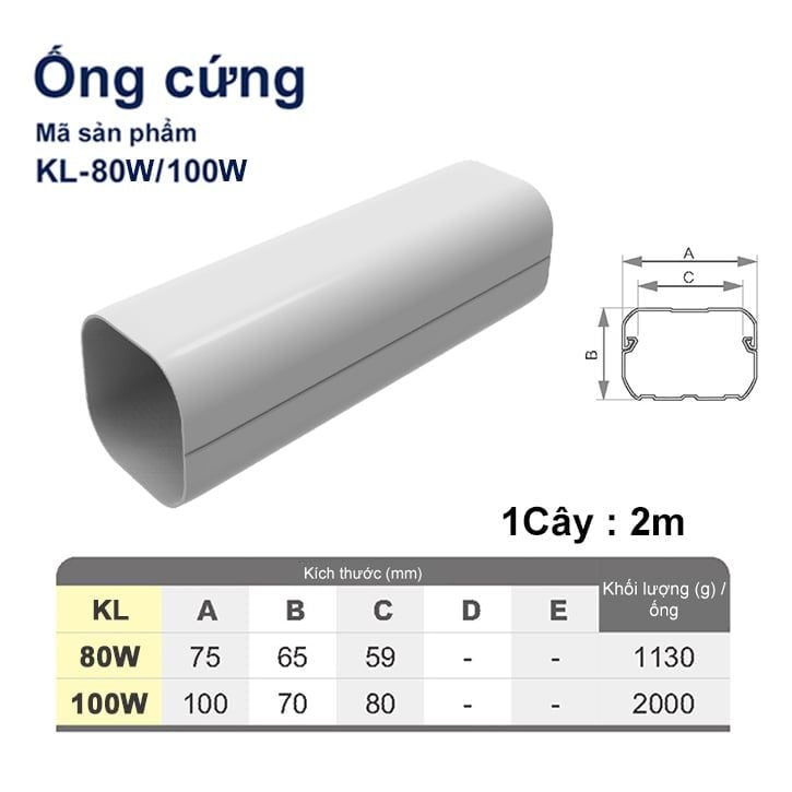 Trunking Nhựa Fineduct Ống Cứng Màu Trắng KL - 80W/100W - 1 Cây/2m [Hộp che ống đồng máy lạnh / Air Conditioner Line Set cover]