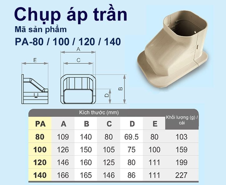 Trunking Nhựa Fineduct Chụp Áp Trần Màu Ngà PA - 80/100/120/140 [Hộp che ống đồng máy lạnh / Air Conditioner Line Set cover]