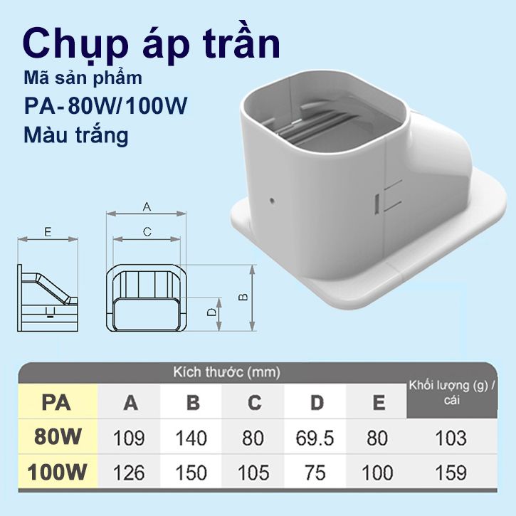 Trunking Nhựa Fineduct Chụp Áp Trần Màu Trắng PA - 80W/100W [Hộp che ống đồng máy lạnh / Air Conditioner Line Set cover]