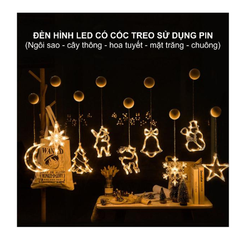 Đèn Hình Sử dụng Pin AAA - Hình Sao  Hình Hoa Tuyết - Ông già noel - thông - trái tim  (Chưa bao gồm pin)