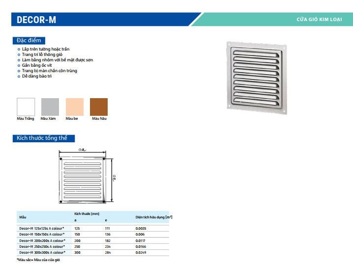 Cửa gió nhôm gắn tường  (có lưới côn trùng) BLAUBERG - DECOR-M - Hàng nhập khẩu chính hãng