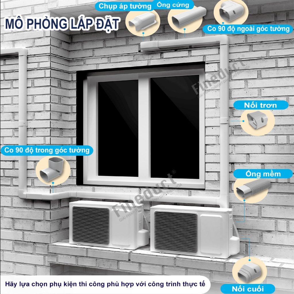 Trunking Nhựa Fineduct Nối Trơn Màu Trắng JA - 80W/100W [Hộp che ống đồng máy lạnh / Air Conditioner Line Set cover]