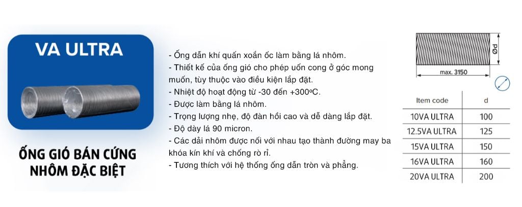 Ống gió bán cứng nhôm đặc biệt 3m - ERA - VA ULTRA - Hàng Nga nhập khẩu chính hãng