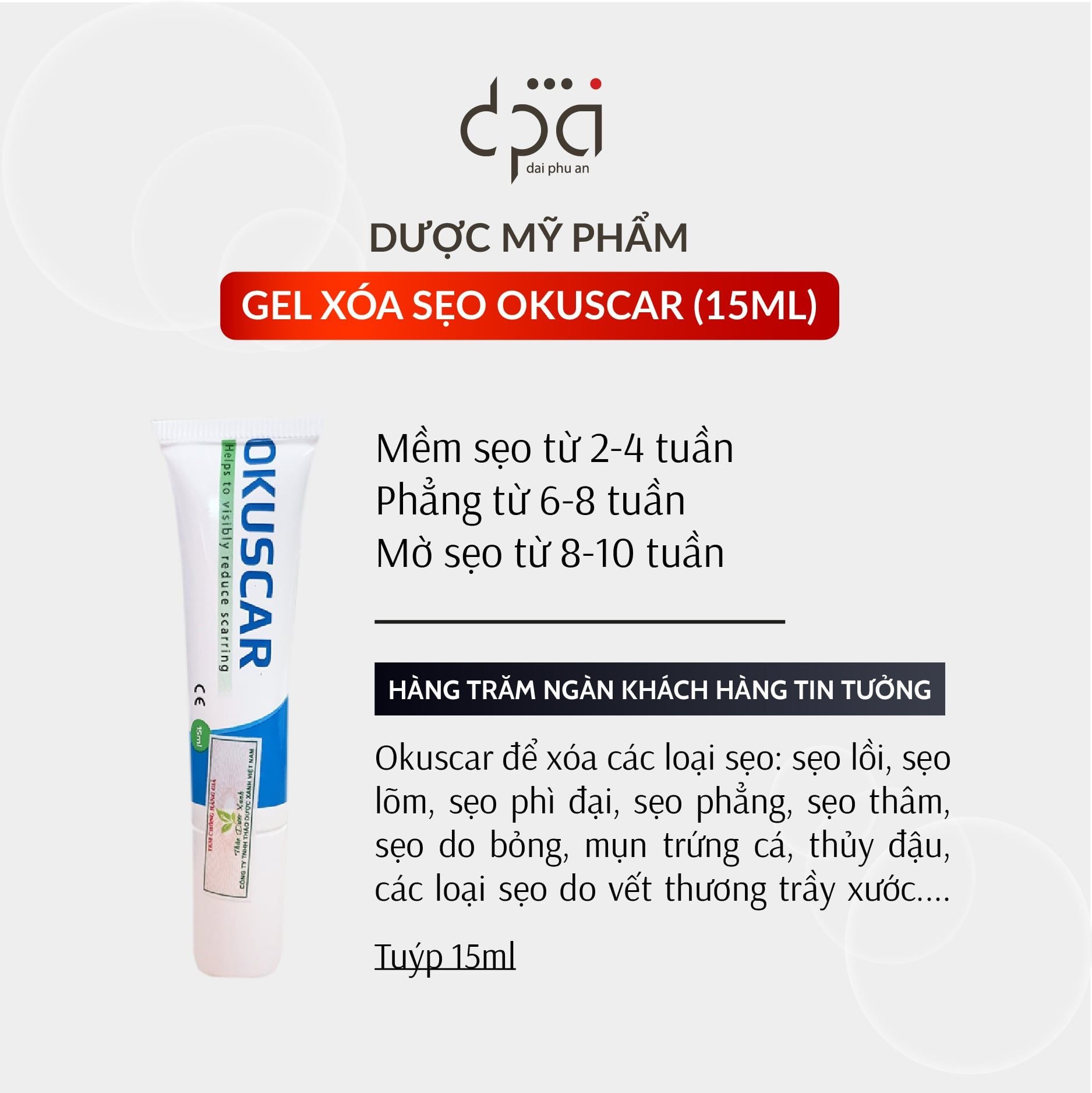  Gel Trị Sẹo Okuscar thương hiệu 25 năm Hy Lạp (Tuýp/15ml) 