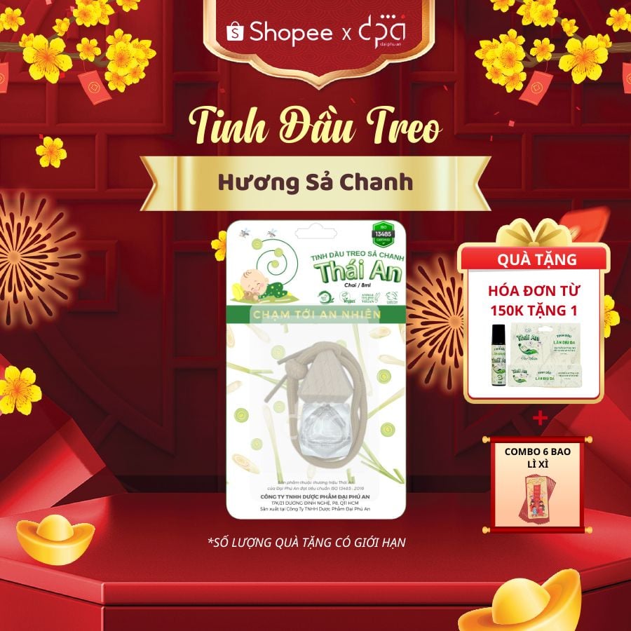  Tinh Treo Tự Nhiên Hương Sả chanh Thái An Khử Mùi Hiệu Quả (C/9ml) 