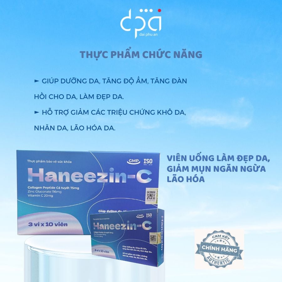  Viên Uống Hỗ Trợ Giảm Mụn Ngăn Ngừa Lão Hóa Giúp Đẹp Da Ngăn Rụng Tóc Hanee ZinC (Hộp/ 30 viên) 