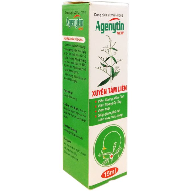  Xịt mũi họng Agenytin New Xuyên Tâm Liên Hà Thành - Giúp giảm viêm mũi, viêm xoang dị ứng, viêm họng chai 15ml 