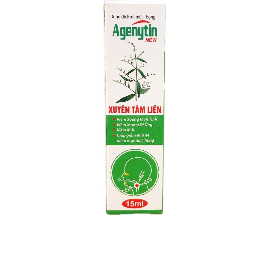  Xịt mũi họng Agenytin New Xuyên Tâm Liên Hà Thành - Giúp giảm viêm mũi, viêm xoang dị ứng, viêm họng chai 15ml 
