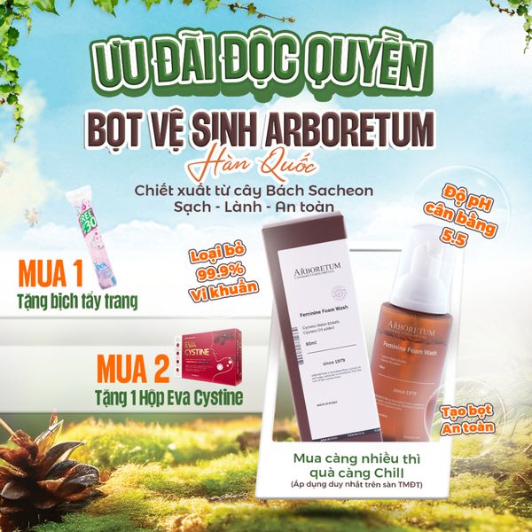  Dung Dịch Vệ Sinh Phụ Nữ Arboretum Dạng Bọt Dịu Nhẹ Làm Sạch Và Kháng Khuẩn Nấm Ngăn Mùi - Chai 80ml 