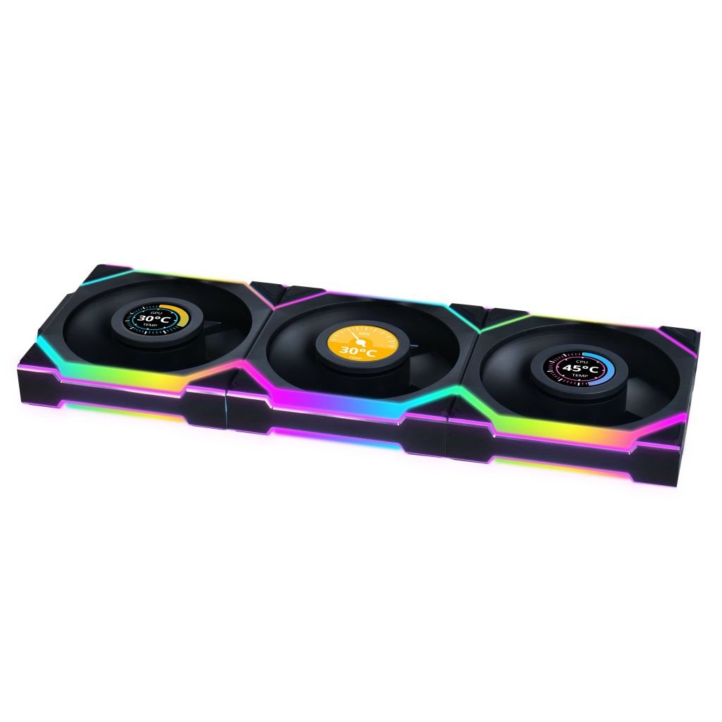 Fan Case LIAN LI UNI FAN SL WIRELESS LCD 120 | TRIPPLE PACK - BLACK (BỘ 3 CÁI KÈM HUB USB - CÁNH THUẬN)