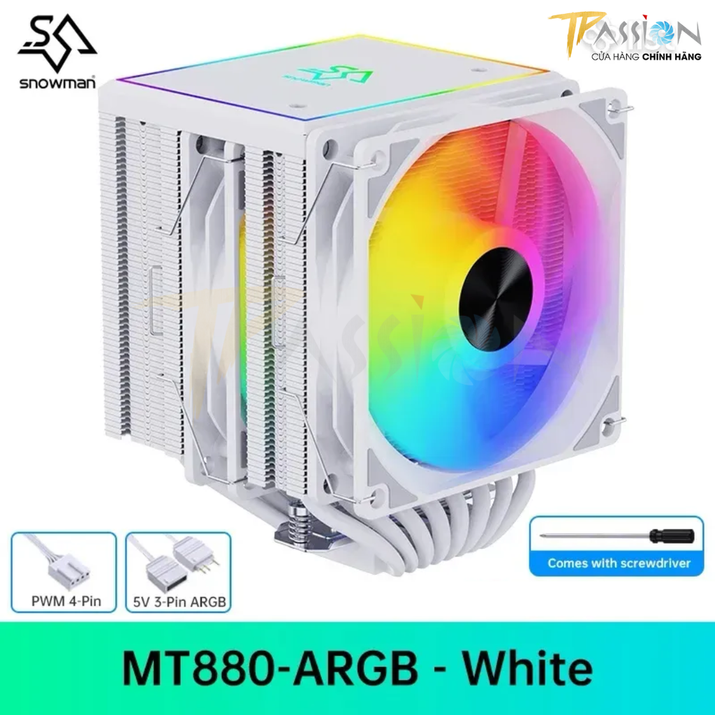 Tản nhiệt khí CPU SNOWMAN MT880 BLACK / WHITE (8 Ống đồng/2 tháp/LED ARGB 5V/LED RGB AUTO)