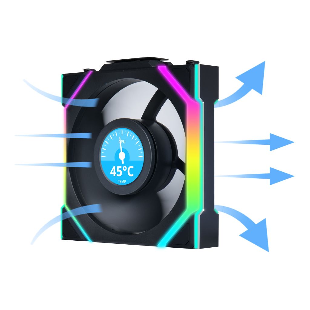 Fan Case LIAN LI UNI FAN SL WIRELESS LCD 120 | SINGLE PACK - BLACK (1 QUẠT LCD - CÁNH THUẬN)