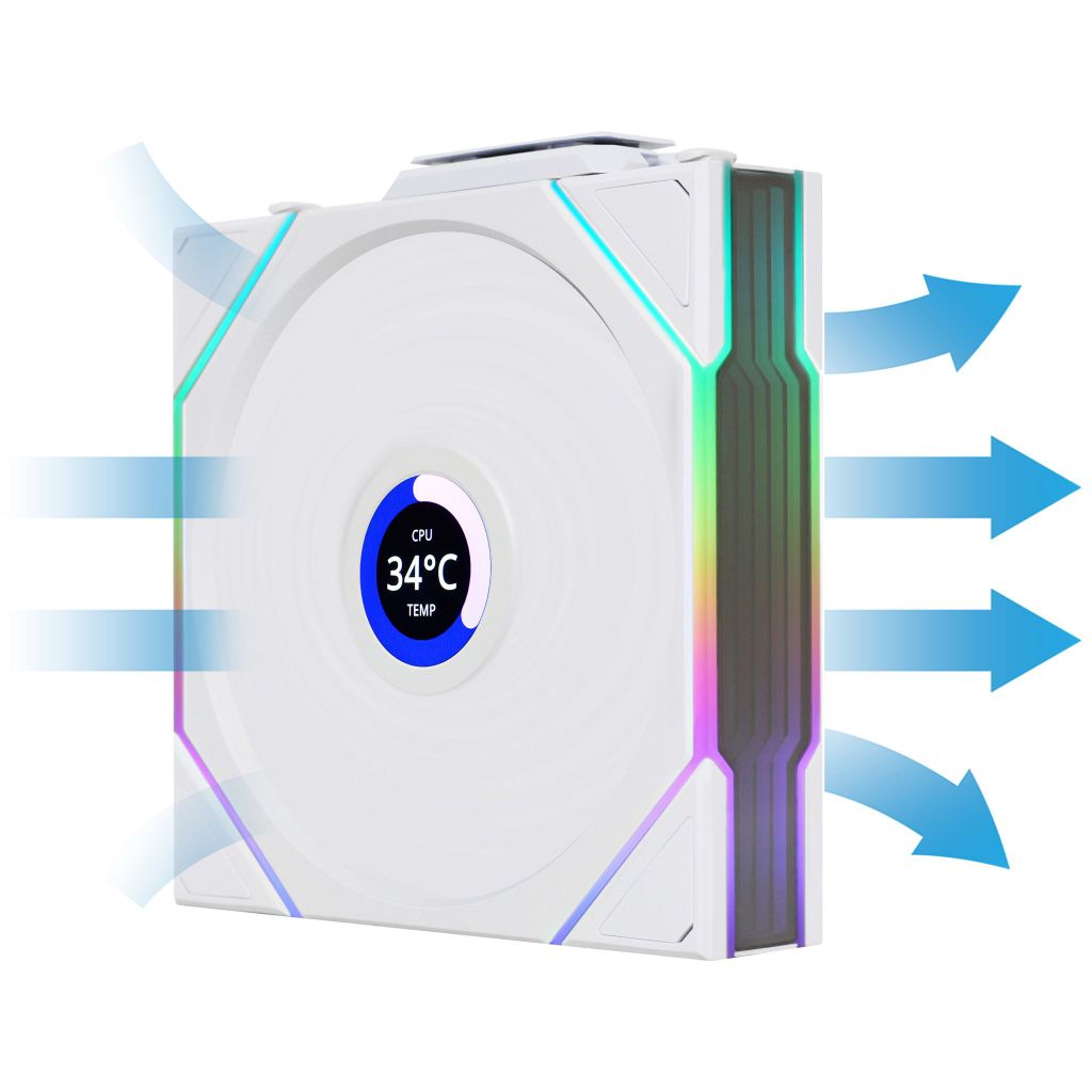 Fan Case LIAN LI UNI FAN TL WIRELESS LCD 120 | TRIPPLE PACK - WHITE (BỘ 3 CÁI KÈM HUB USB - CÁNH THUẬN)