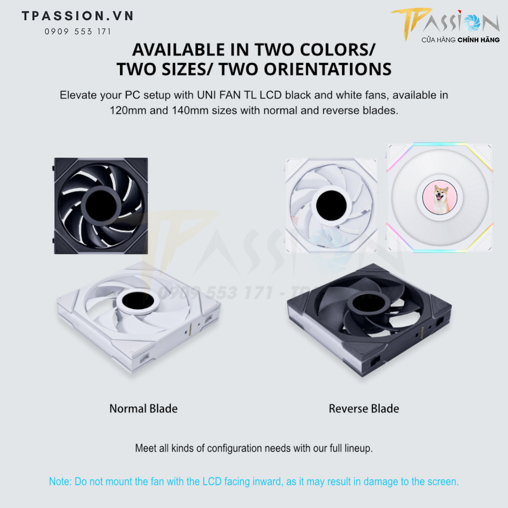 Quạt tản nhiệt LIAN LI UNI FAN TL LCD 120 / 140 | REVERSED BLADE | BLACK / WHITE | CÁNH NGƯỢC