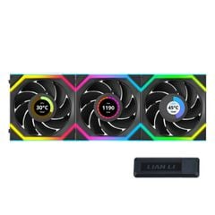 Fan Case LIAN LI UNI FAN SL WIRELESS LCD 120 | TRIPPLE PACK - BLACK (BỘ 3 CÁI KÈM HUB USB - CÁNH THUẬN)