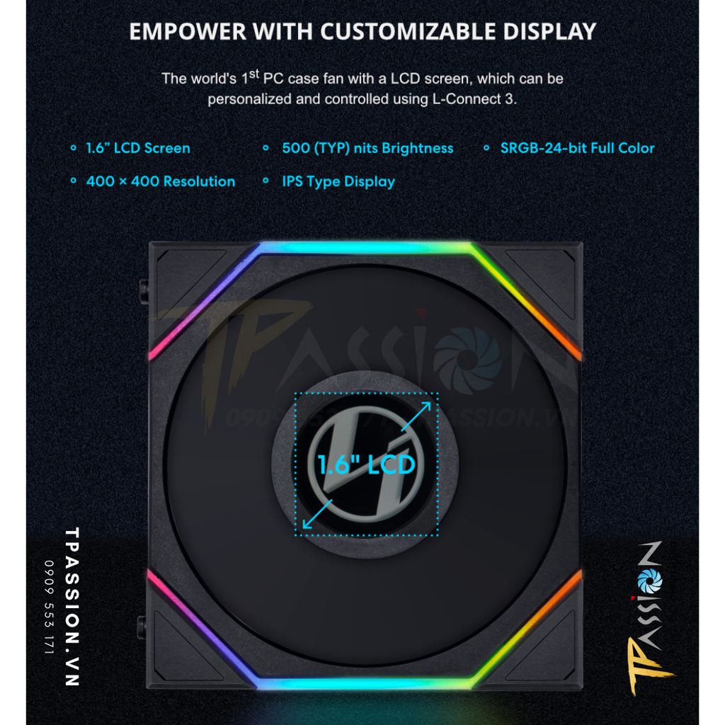 Quạt tản nhiệt LIAN LI UNI FAN TL LCD 120 / 140 | REVERSED BLADE | BLACK / WHITE | CÁNH NGƯỢC