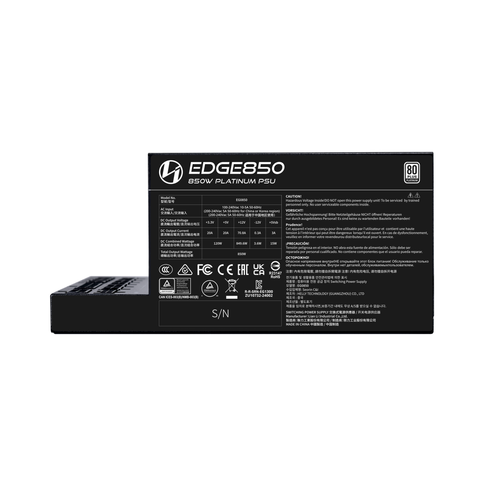 Nguồn PSU LIAN LI EDGE SERIES EG850 - 850W - BLACK (ATX3.1/80+PLATINUM/FULL MODULAR/PCIe5.1)