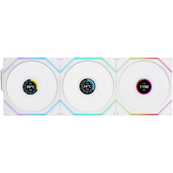 Fan Case LIAN LI UNI FAN TL WIRELESS LCD 120 REVERSE | TRIPPLE PACK - WHITE (BỘ 3 CÁI KÈM HUB USB - CÁNH NGƯỢC)