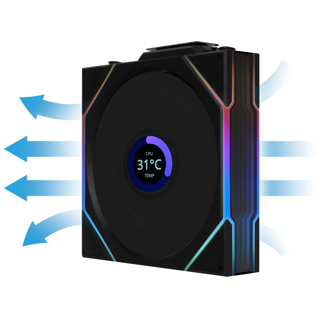 Fan Case LIAN LI UNI FAN TL WIRELESS LCD 120 REVERSE | TRIPPLE PACK - BLACK (BỘ 3 CÁI KÈM HUB USB - CÁNH NGƯỢC)