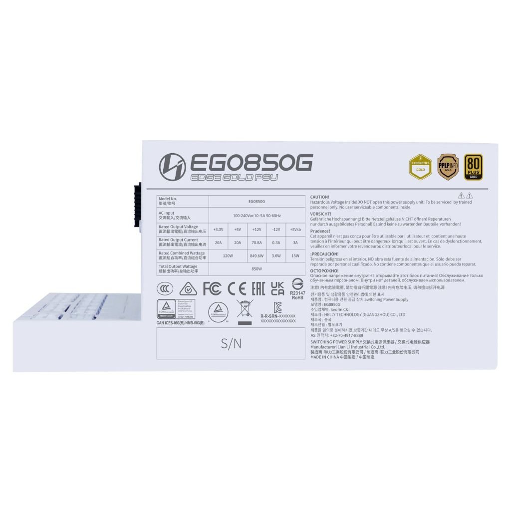 Nguồn PSU LIAN LI EDGE GOLD EG850G - 850W - WHITE (Không kèm Hub/ATX3.1/80+GOLD/PCIe5.1)