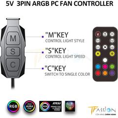 Bộ điều khiển cấp tín hiệu LED ARGB 5V 3 Pin - TPassion Controller kèm Remote (17 nút)