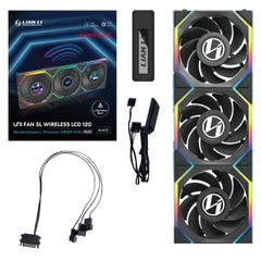 Fan Case LIAN LI UNI FAN SL WIRELESS LCD 120 REVERSE | TRIPPLE PACK - BLACK (BỘ 3 CÁI KÈM HUB USB - CÁNH NGƯỢC)