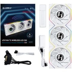 Fan Case LIAN LI UNI FAN TL WIRELESS LCD 120 REVERSE | TRIPPLE PACK - WHITE (BỘ 3 CÁI KÈM HUB USB - CÁNH NGƯỢC)