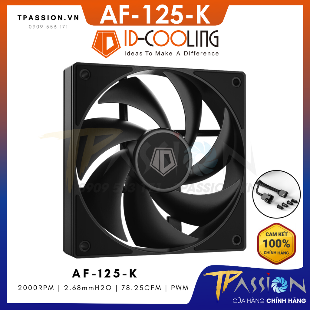 Quạt fan case 12cm ID-COOLING AF-125-K / AF-125-W (Tốc độ 2000RPM/ PWM PST)