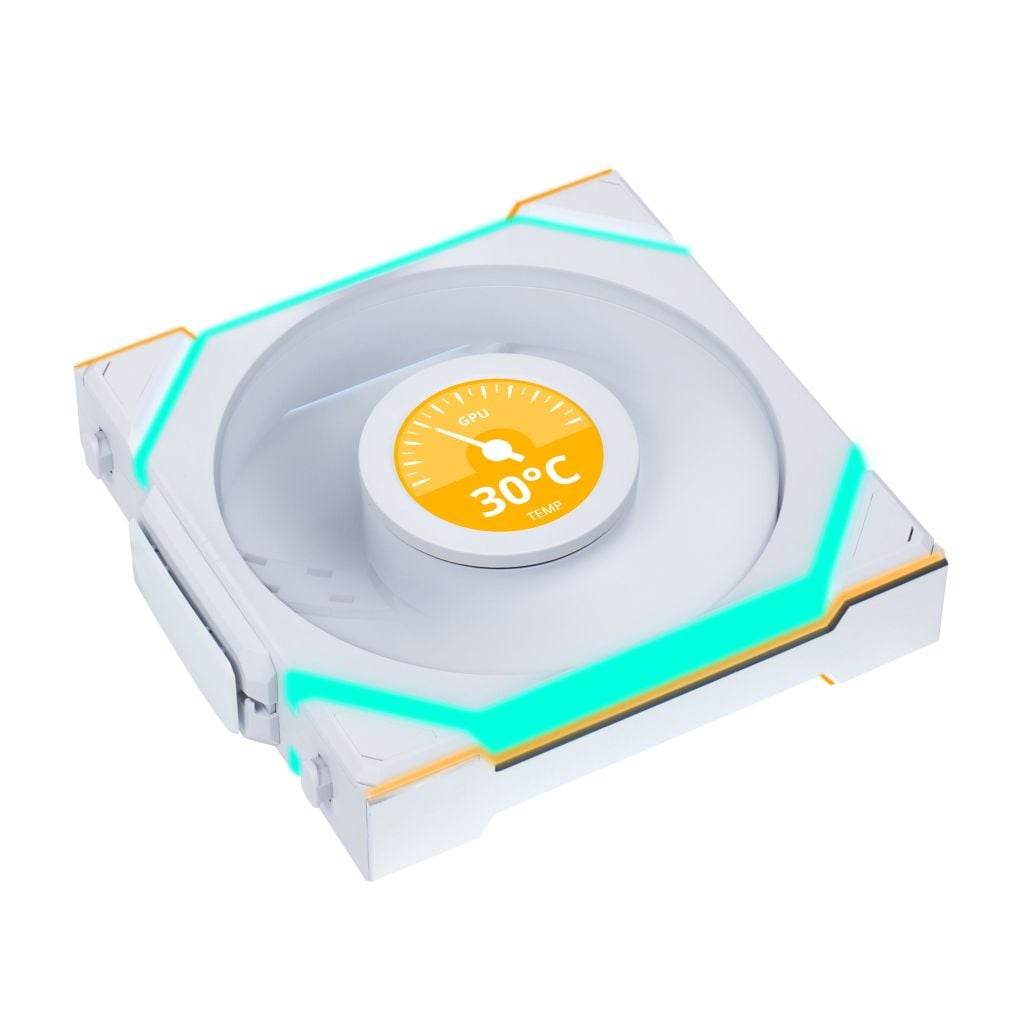 Fan Case LIAN LI UNI FAN SL WIRELESS LCD 120 REVERSE | TRIPPLE PACK - WHITE (BỘ 3 CÁI KÈM HUB USB - CÁNH NGƯỢC)